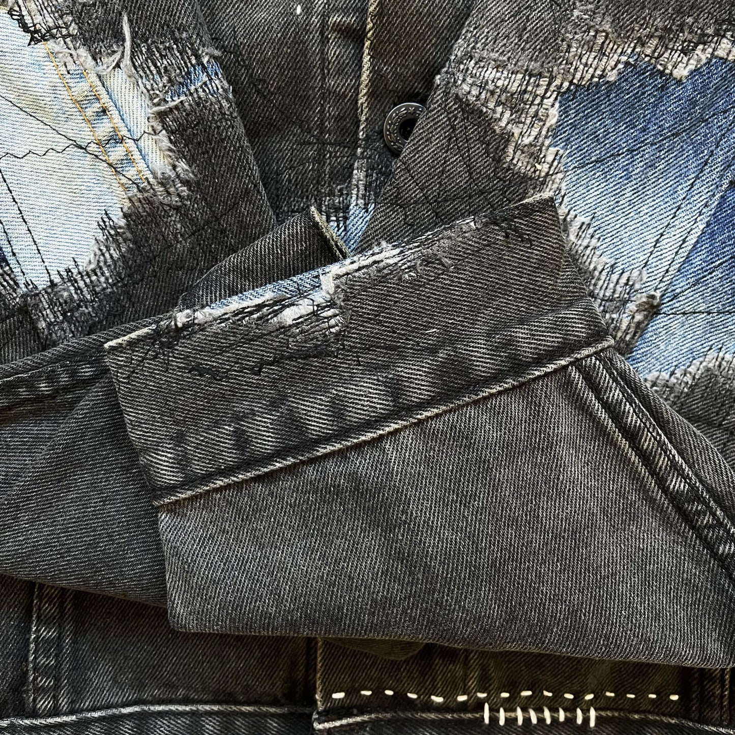 Boro Sashiko Distressed Denim Trucker Jacket - XL