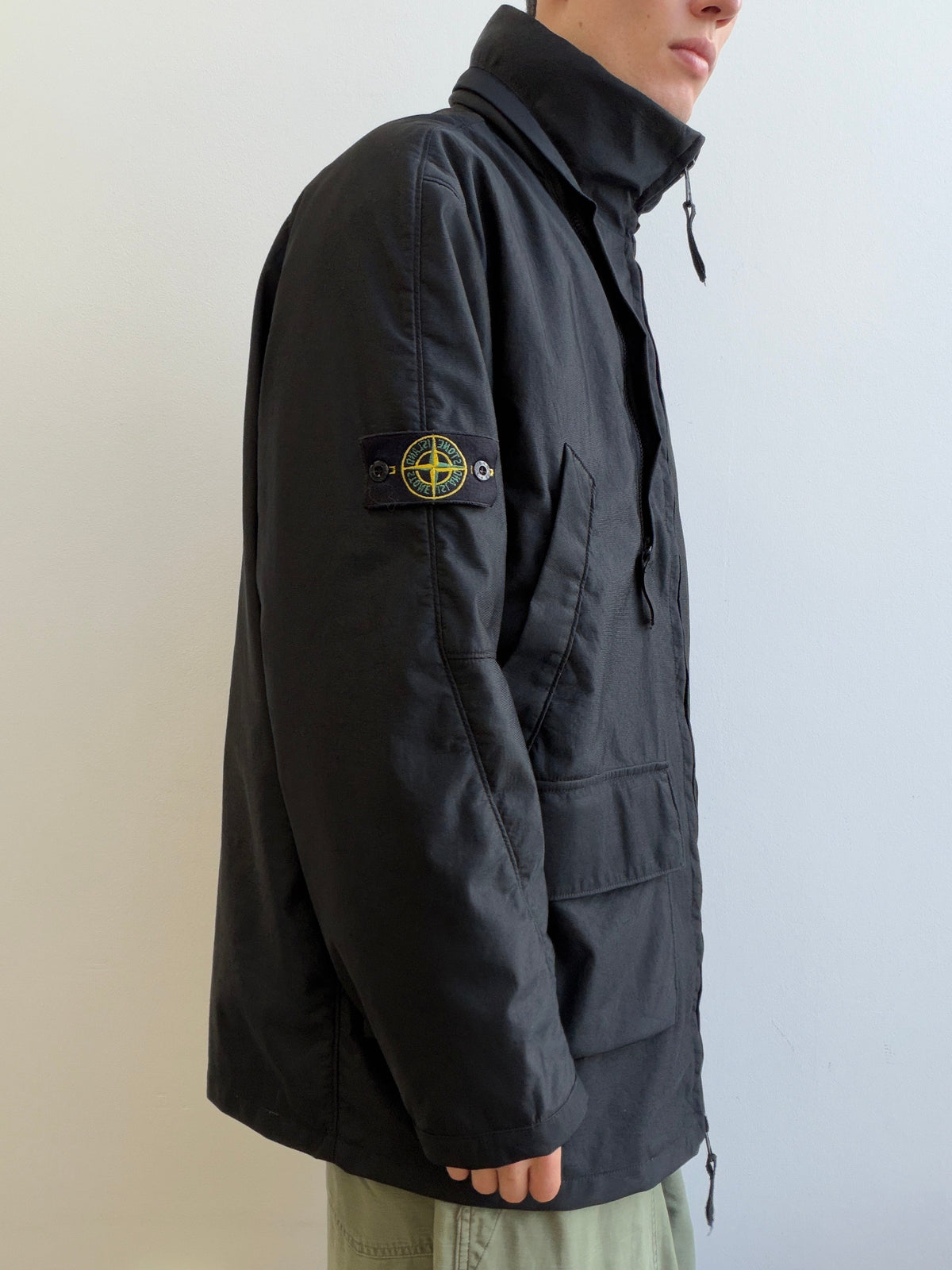 Stone Island AW00 Nylam Dutch Rope Liner Asymmetrical Overcoat | XX-Large, Black
