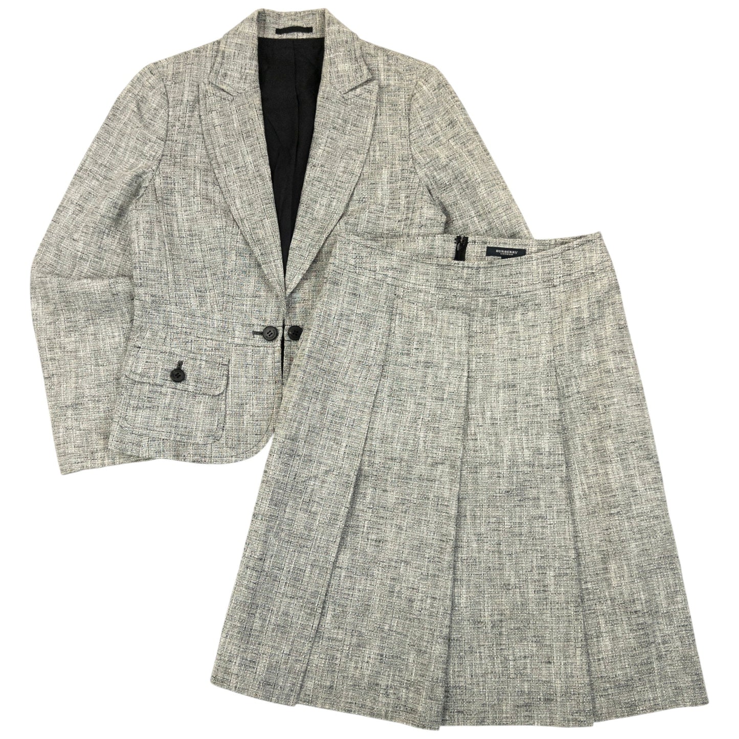 Vintage 2000s Burberry Jacket & Pleated Skirt Suit Set Womens Size M | Medium, Grey