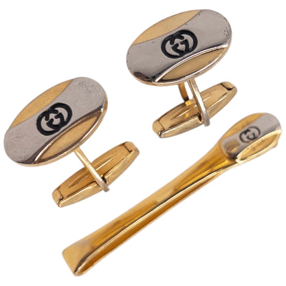 Vintage 90s Gucci Embossed Cufflinks & Tie Clip Set | O/S, Gold
