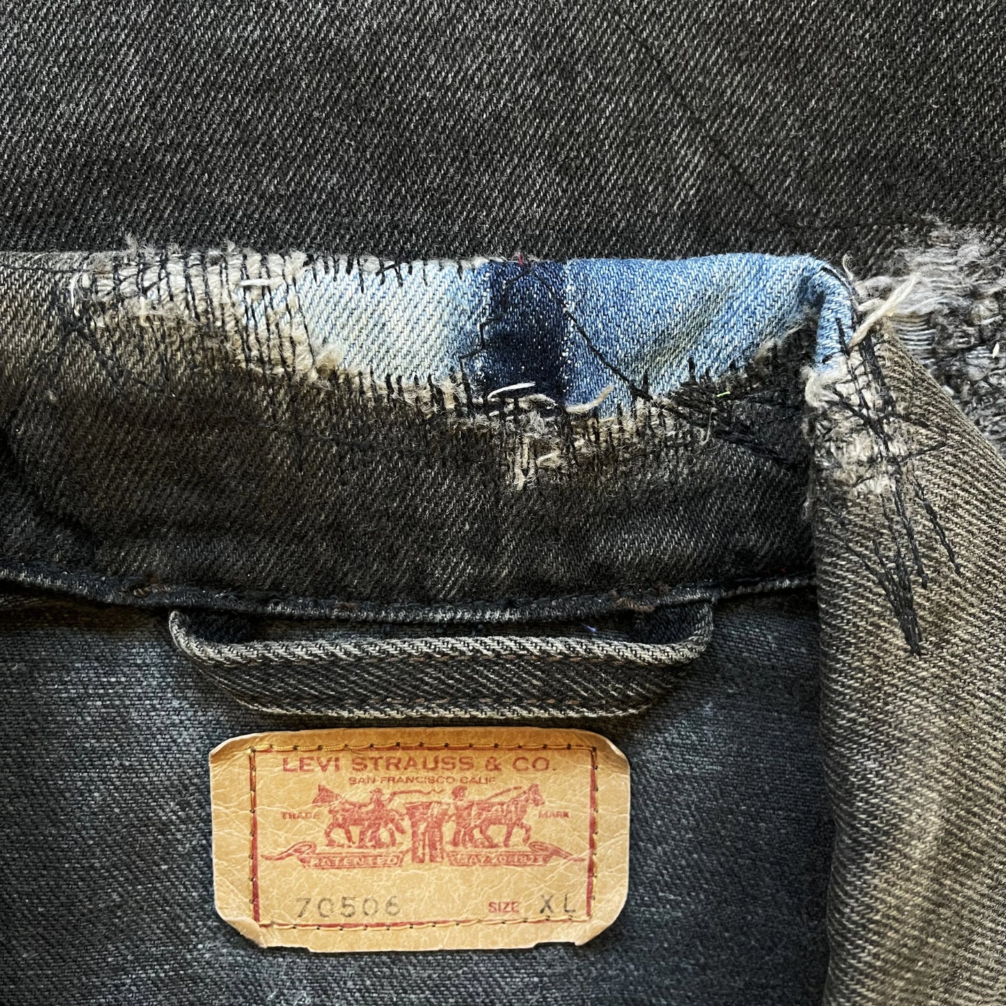 Boro Sashiko Distressed Denim Trucker Jacket - XL