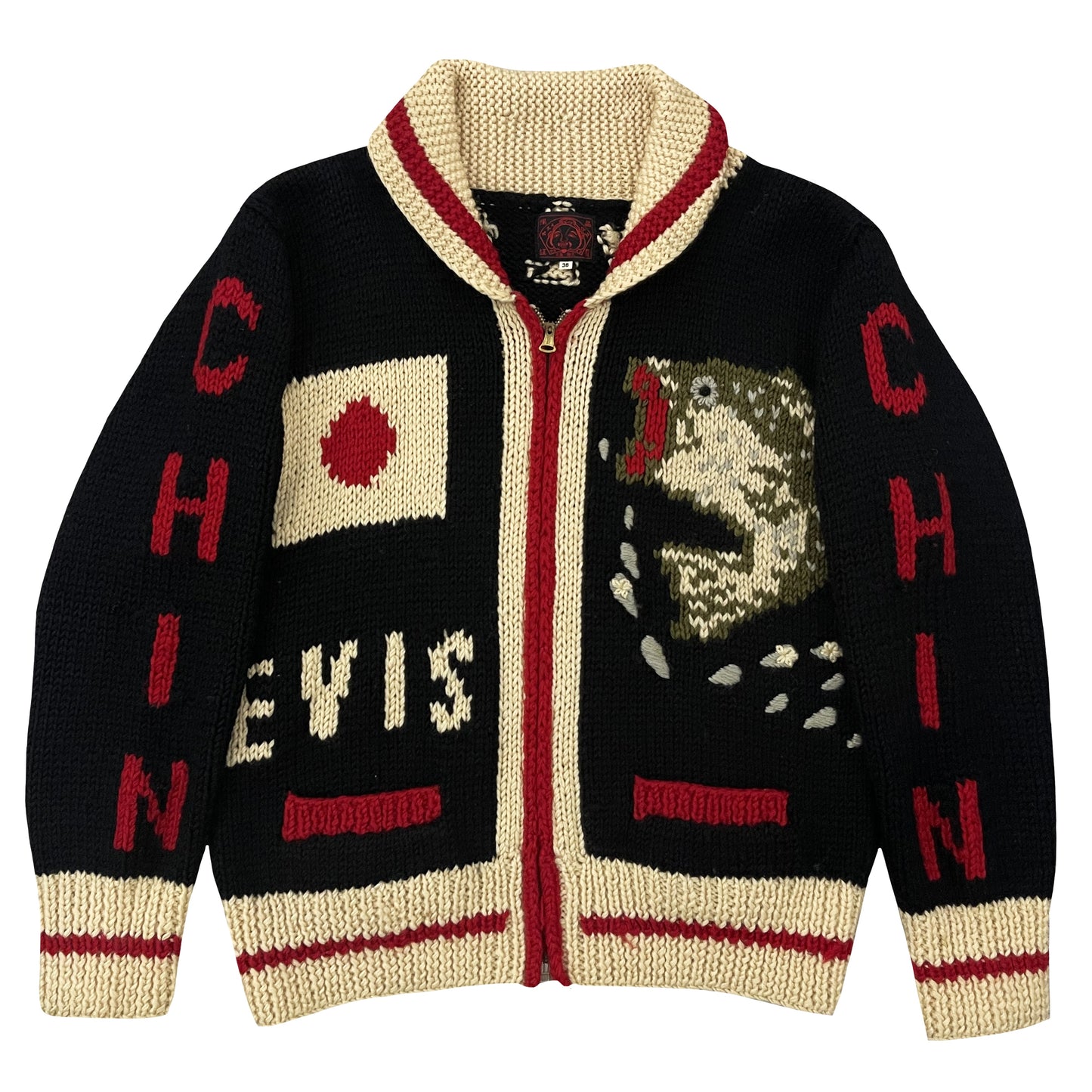 Evisu Dowluck Cowichan Knitted Cardigan - M | Medium, Black, Cream, Red
