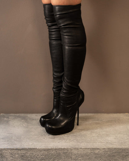 RICK OWENS STILETTO KNEE HIGH GLOVE BOOTS (EU 41)