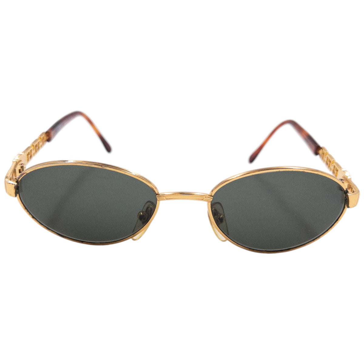 Vintage 90s Gianni Versace Embossed Tortoise Shell Sunglasses | O/S, Gold