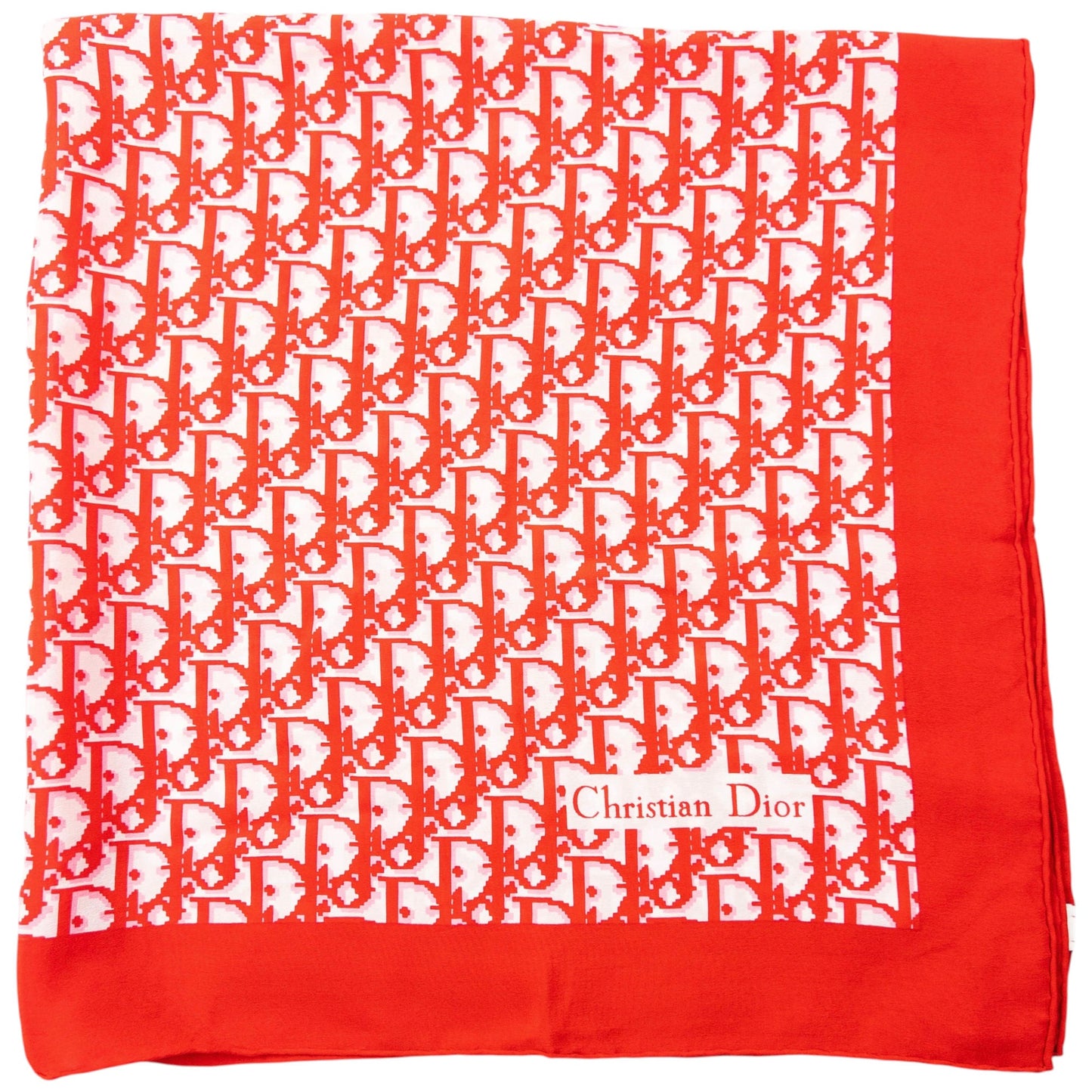Vintage 90s Dior Monogram Pixel Silk Scarf | O/S, Red