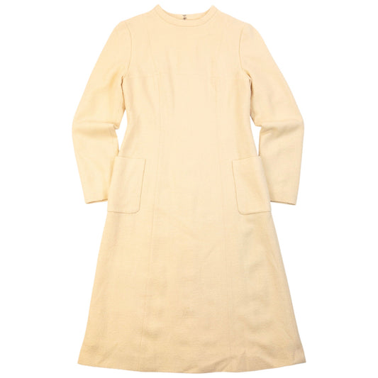 Vintage 90s Balenciaga Long Sleeve Tweed Wool Dress Womens Size S | Small, Cream