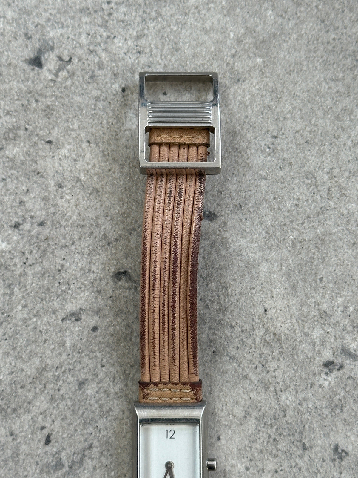 Donna Karran DKNY 2000s leather rectangular quartz watch with a classic design and silver-tone dial.