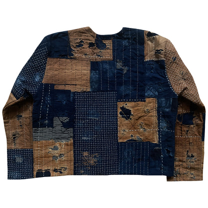 Indigo Collarless Boro Denim Jacket - M