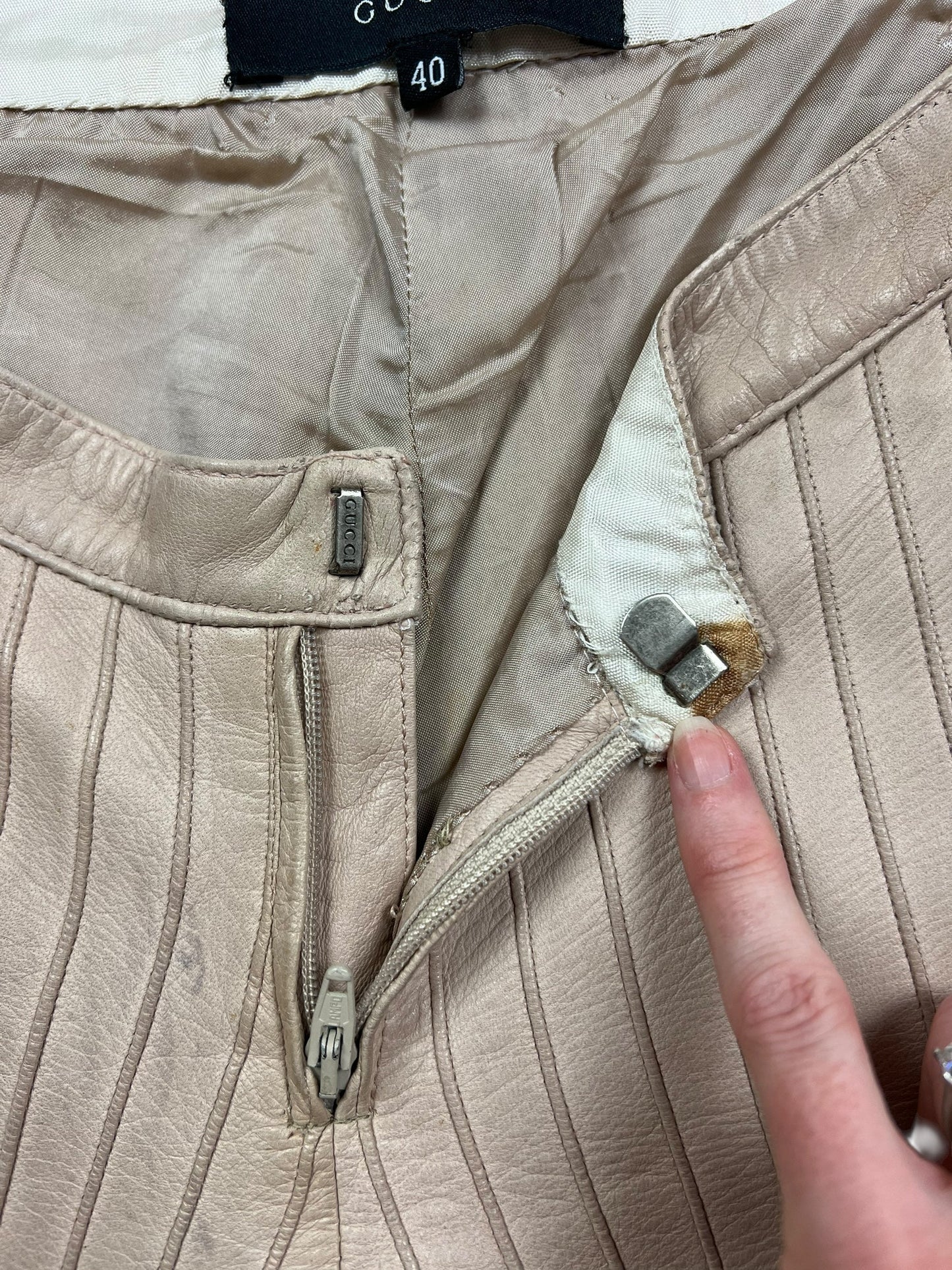 Gucci F/W 1999 leather pinstripe trousers Tom Ford era