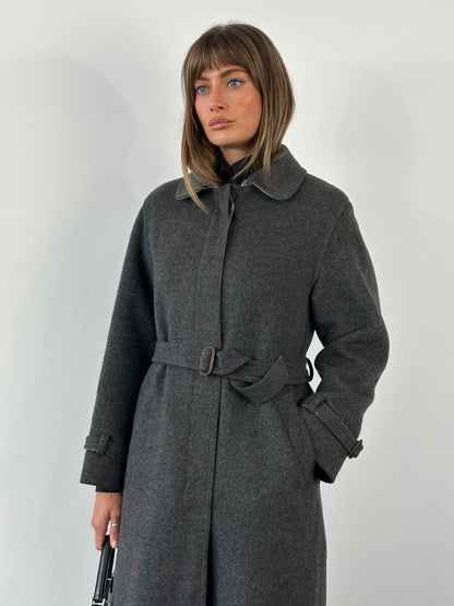Vintage 1980s Wool Belted Concelled Placket Coat - S/M