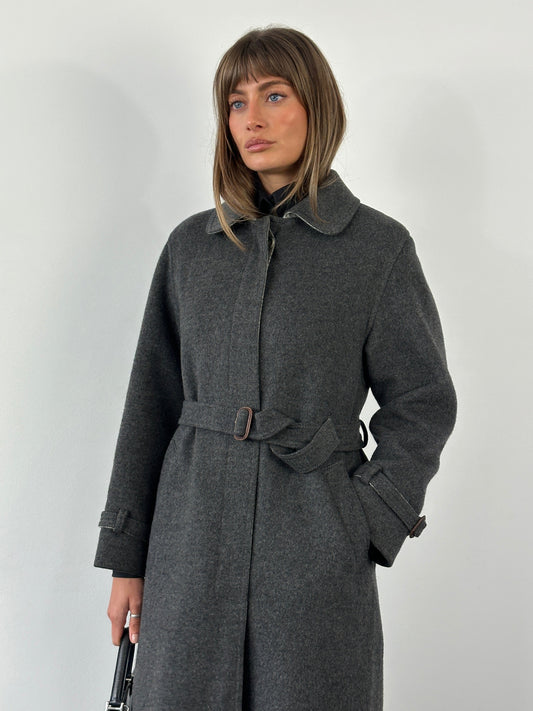 Vintage 1980s Wool Belted Concelled Placket Coat - S/M