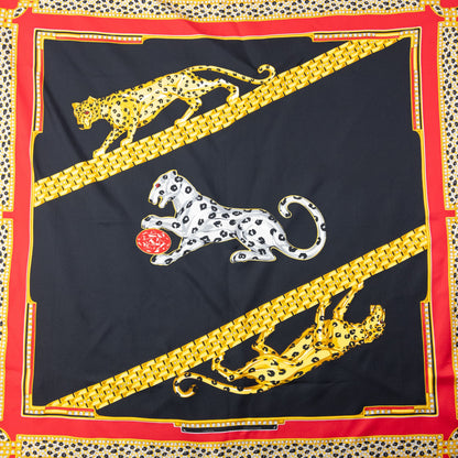 Vintage 90s Cartier Panther Print Silk Scarf | O/S, Black, Blue, Red, Yellow