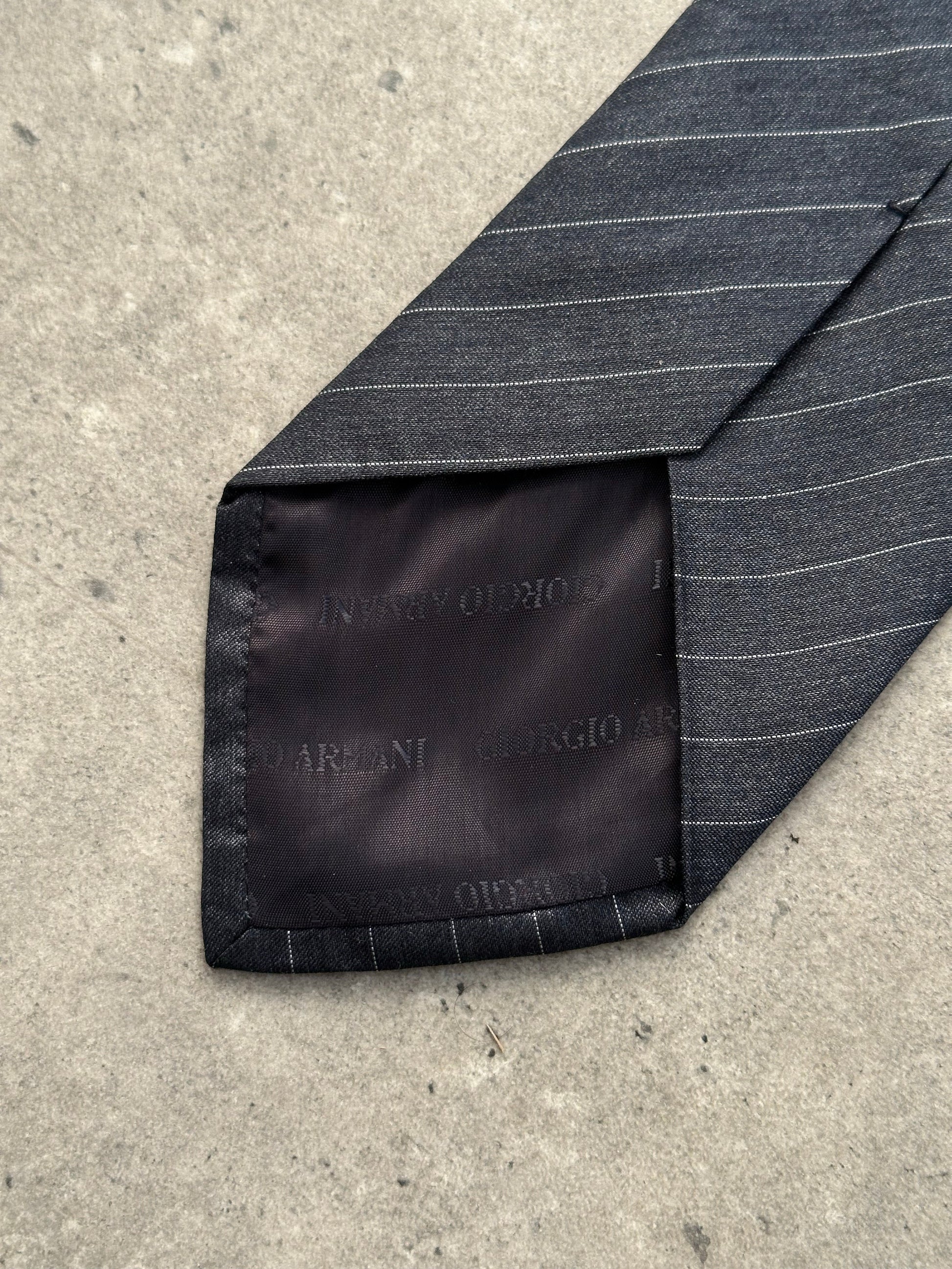 Giorgio Armani 1990s pure silk striped tie, featuring classic pattern and elegant design, perfect for formal wear.