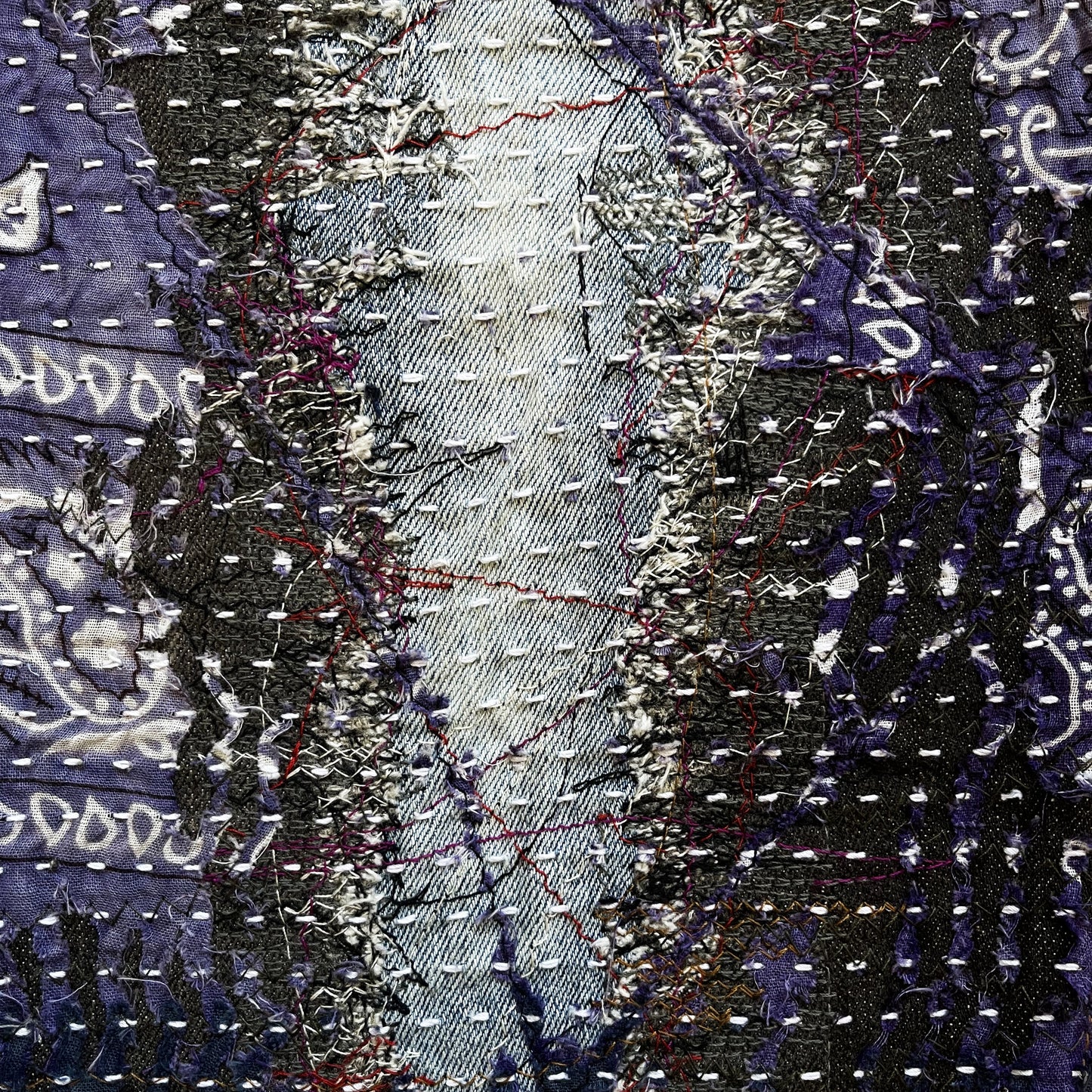 Boro Patchwork Sashiko Distressed Jeans - W32" | W32, Indigo