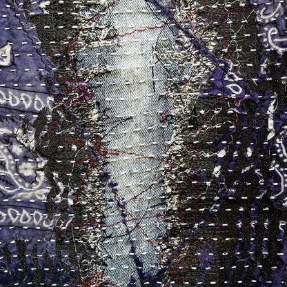 Boro Patchwork Sashiko Distressed Jeans - W32" | W32, Indigo