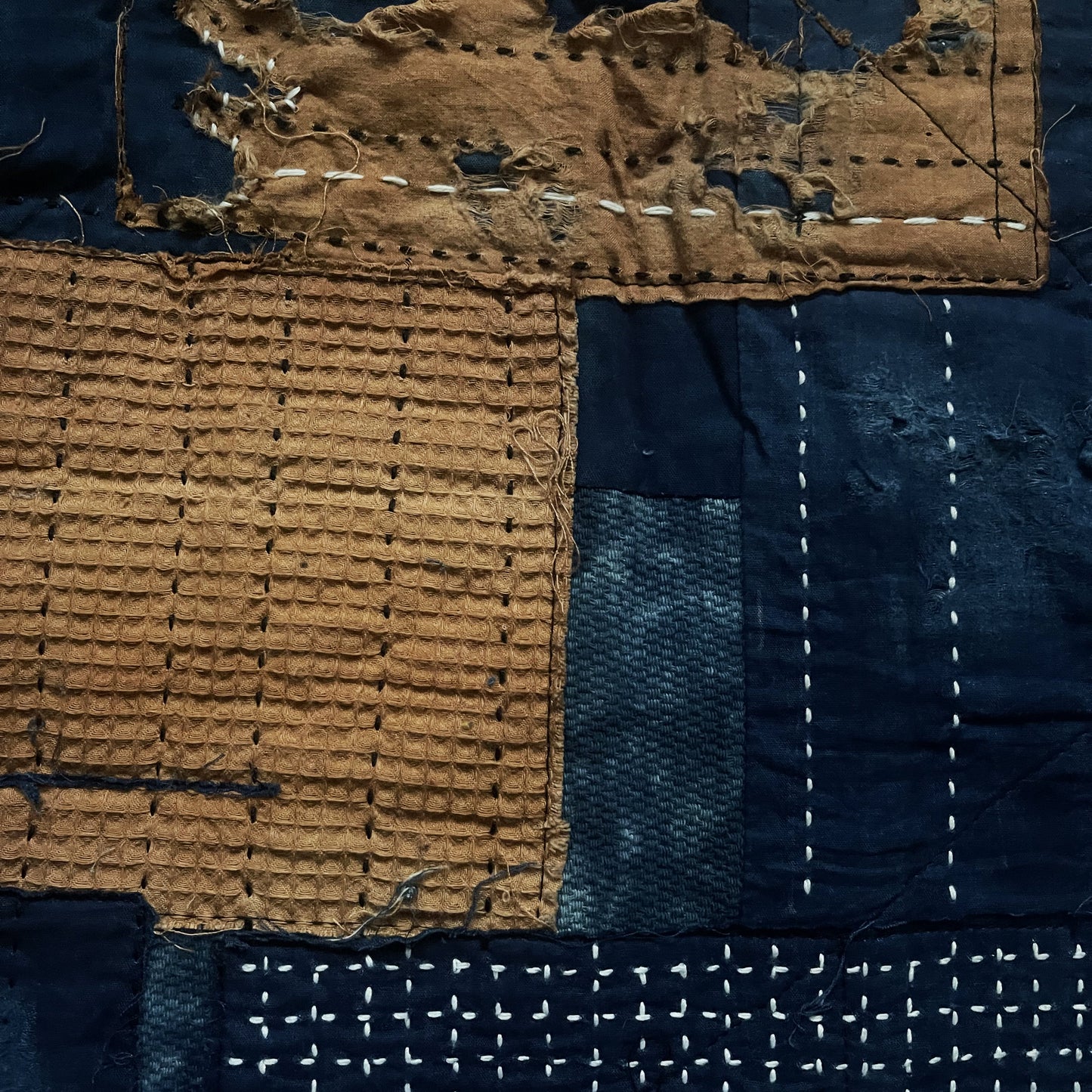 Indigo Collarless Boro Denim Jacket - M