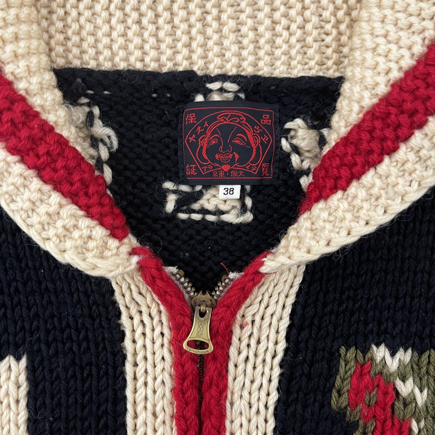 Evisu Dowluck Cowichan Knitted Cardigan - M | Medium, Black, Cream, Red