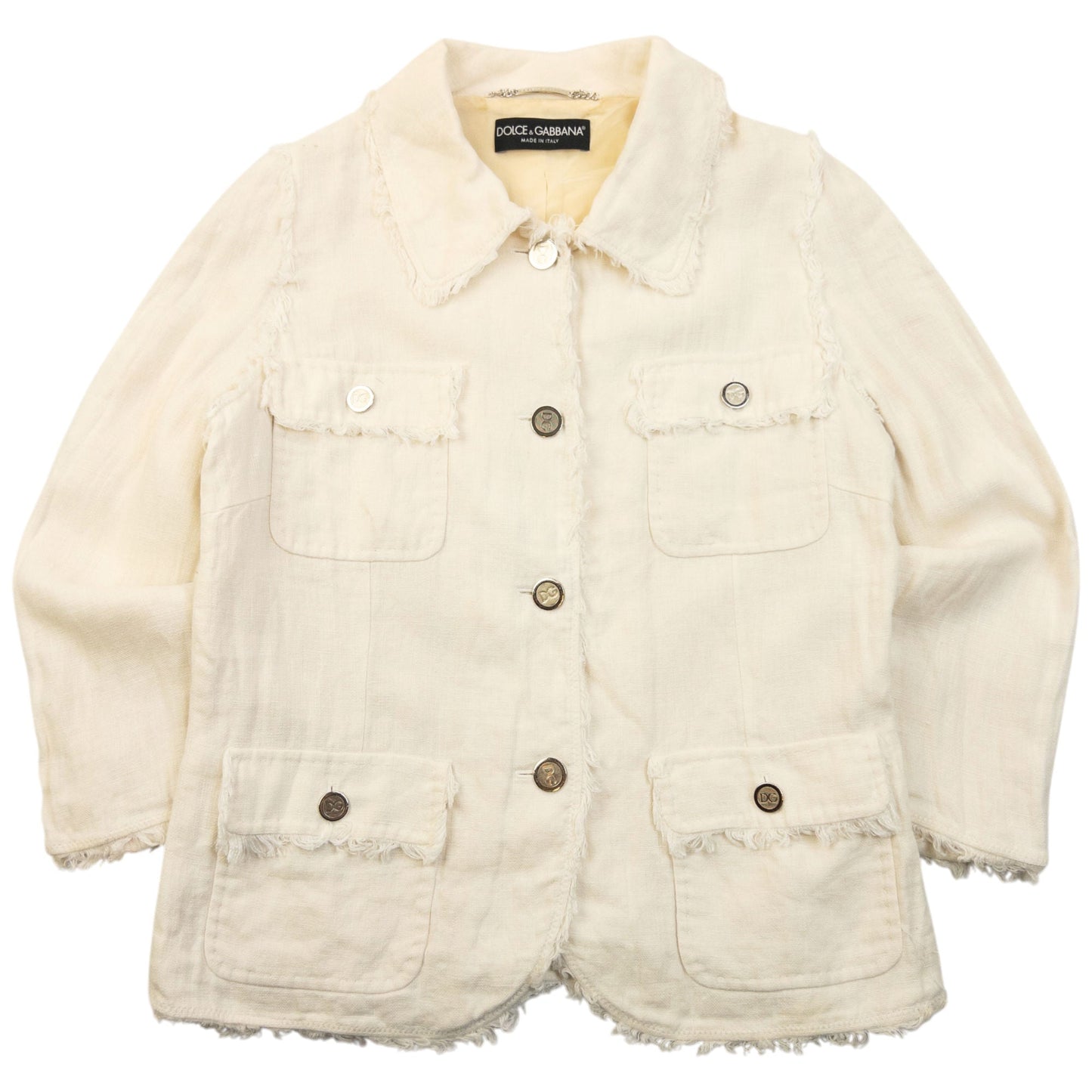 Vintage 2000s Dolce & Gabbana Button Up Linen Jacket Womens Size S | Small, Cream