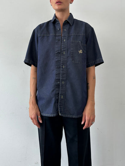 Vintage Cotton Two Tone Embroidery Shirt - L