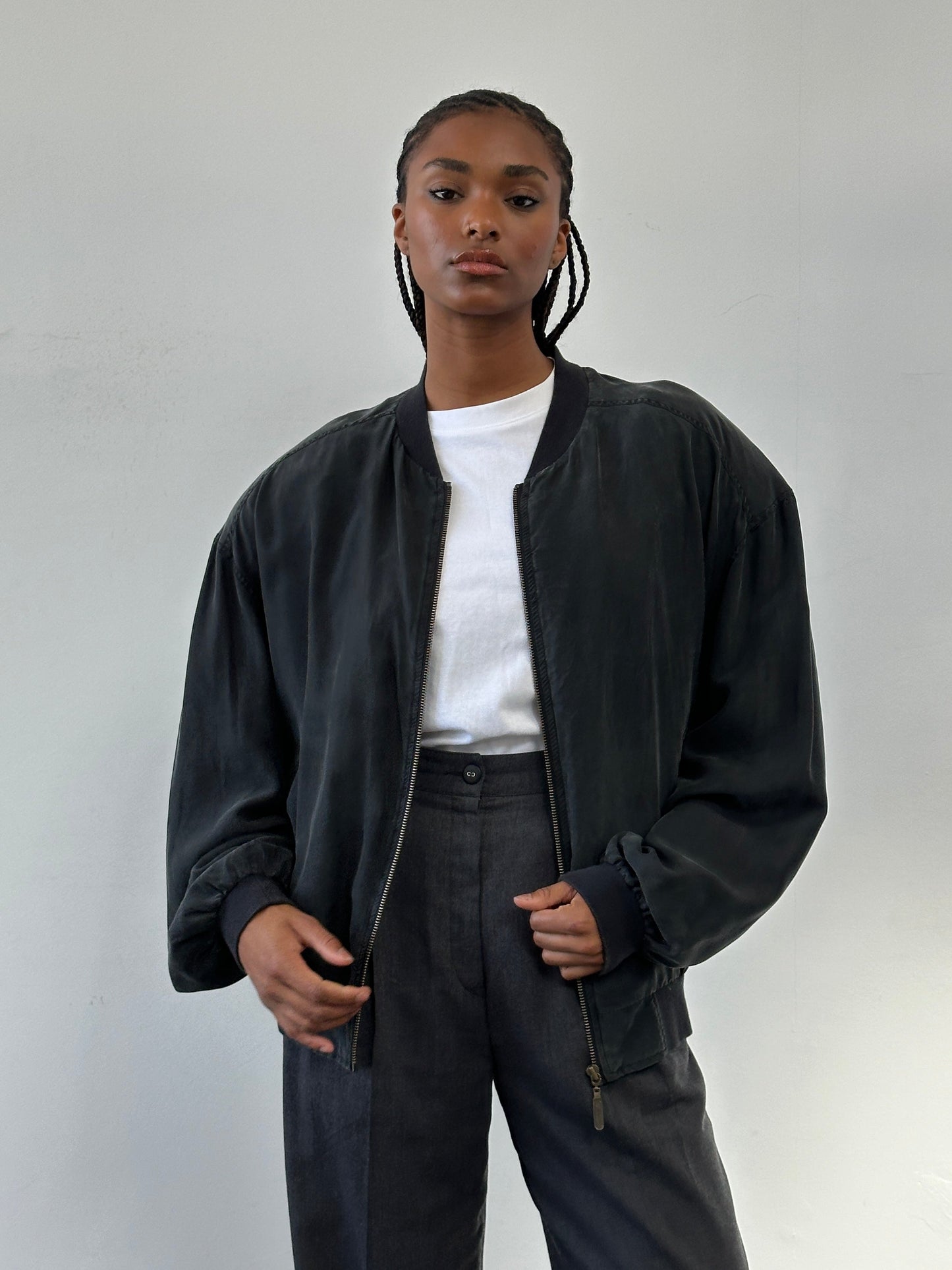 Vintage 1990s Pure Silk Bomber Jacket - L