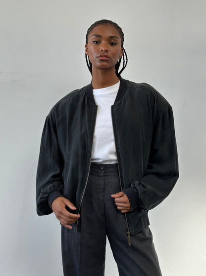 Vintage 1990s Pure Silk Bomber Jacket - L