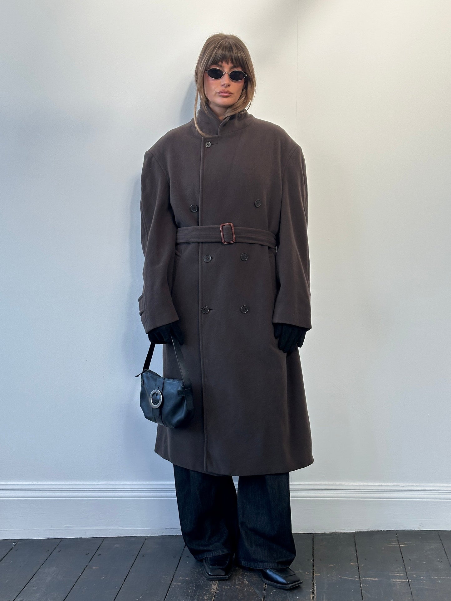 St Michael Italian 1990s Wool Belted Coat - XXL