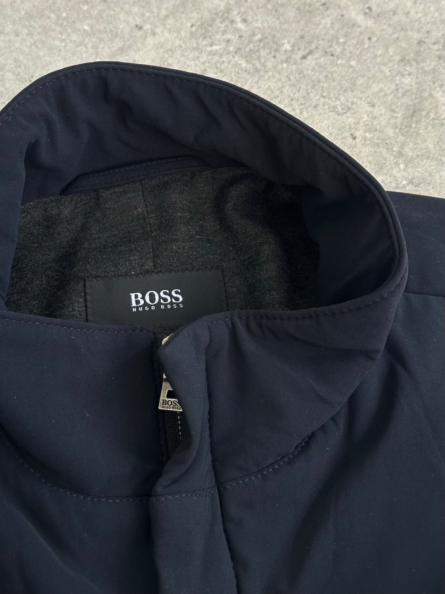 Hugo Boss 2000s Cotton High Neck Double Zip Trench Coat - L