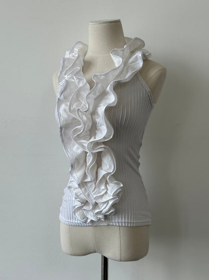 Italian Vintage 1990s Ruffle Vest Top - S