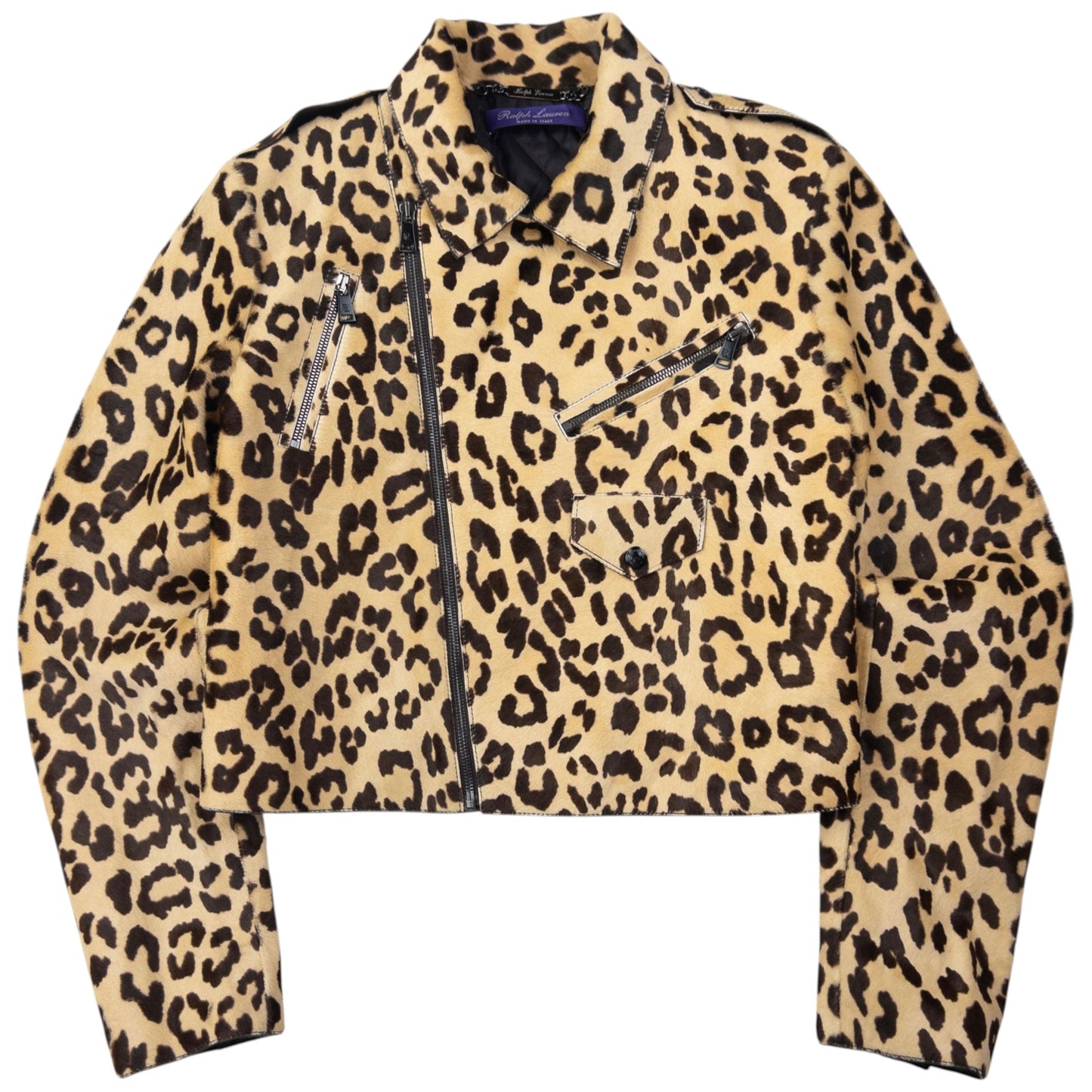 Vintage Ralph Lauren Purple Label Cropped Leopard Print Jacket Womens Size M