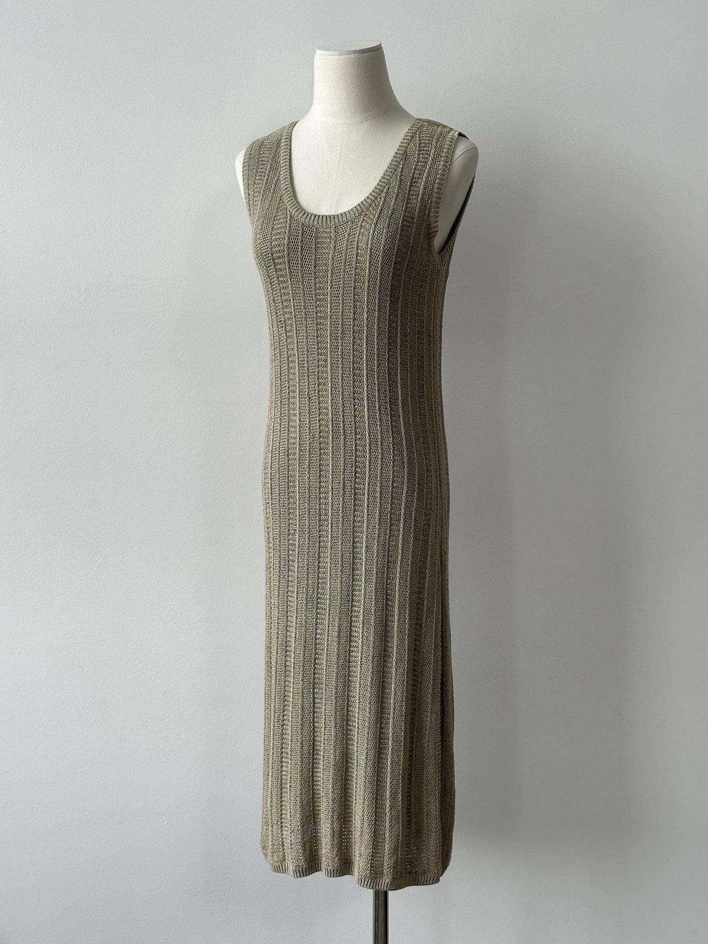 DKNY 1990s Linen Open Knit Midi Dress - S-M