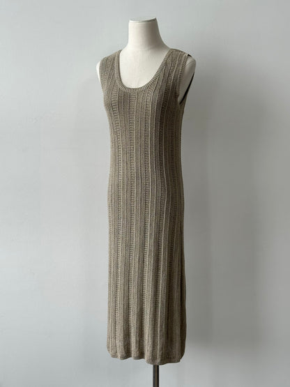 DKNY 1990s Linen Open Knit Midi Dress - S-M