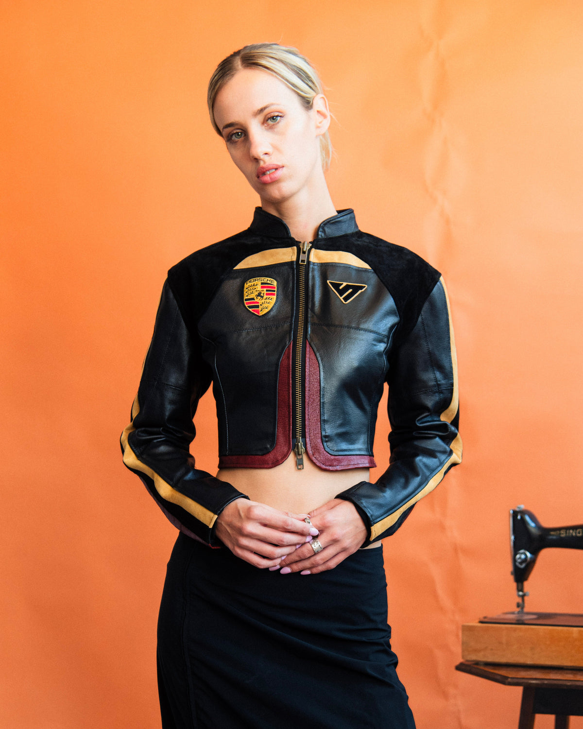 VT Rework : Custom Order - Panelled Fitted Leather Racing Jacket | Sage