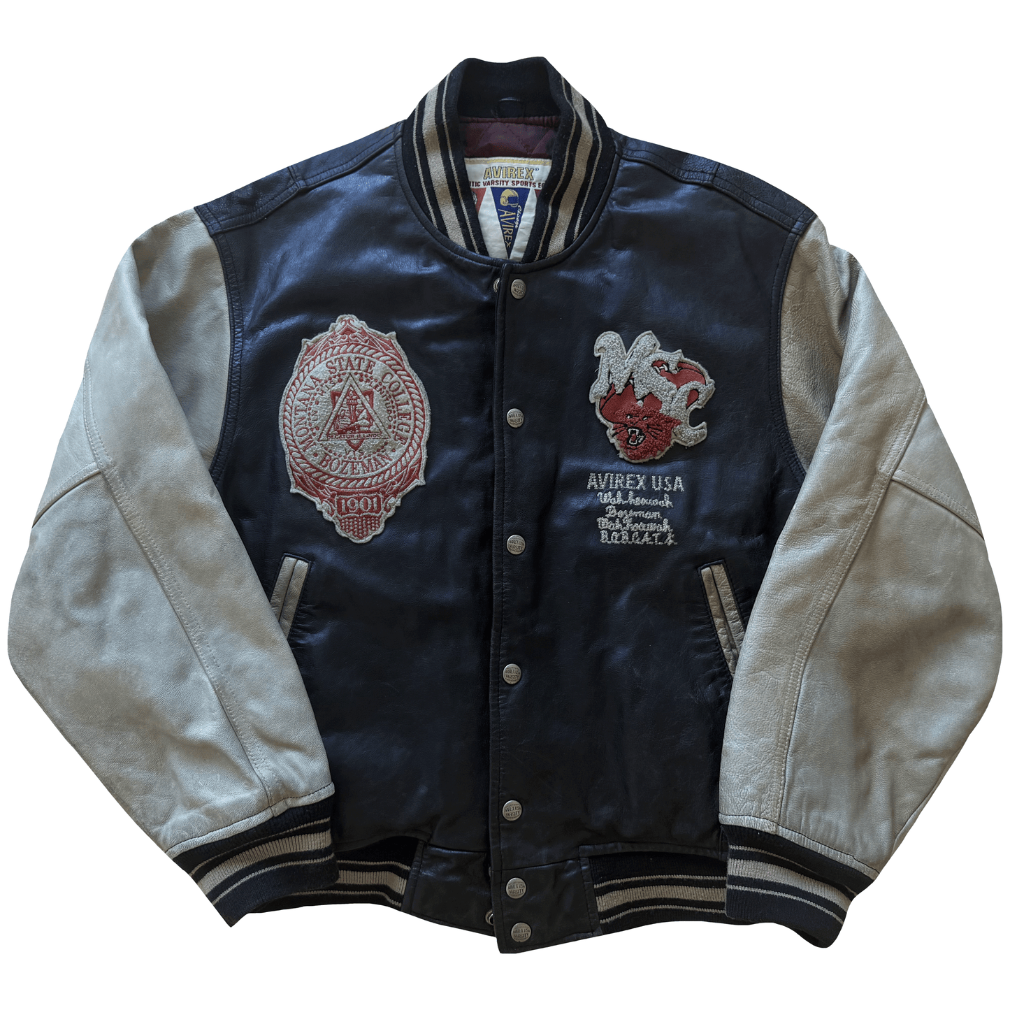 Avirex Bobcats Leather Varsity Jacket - S | Small, Tan