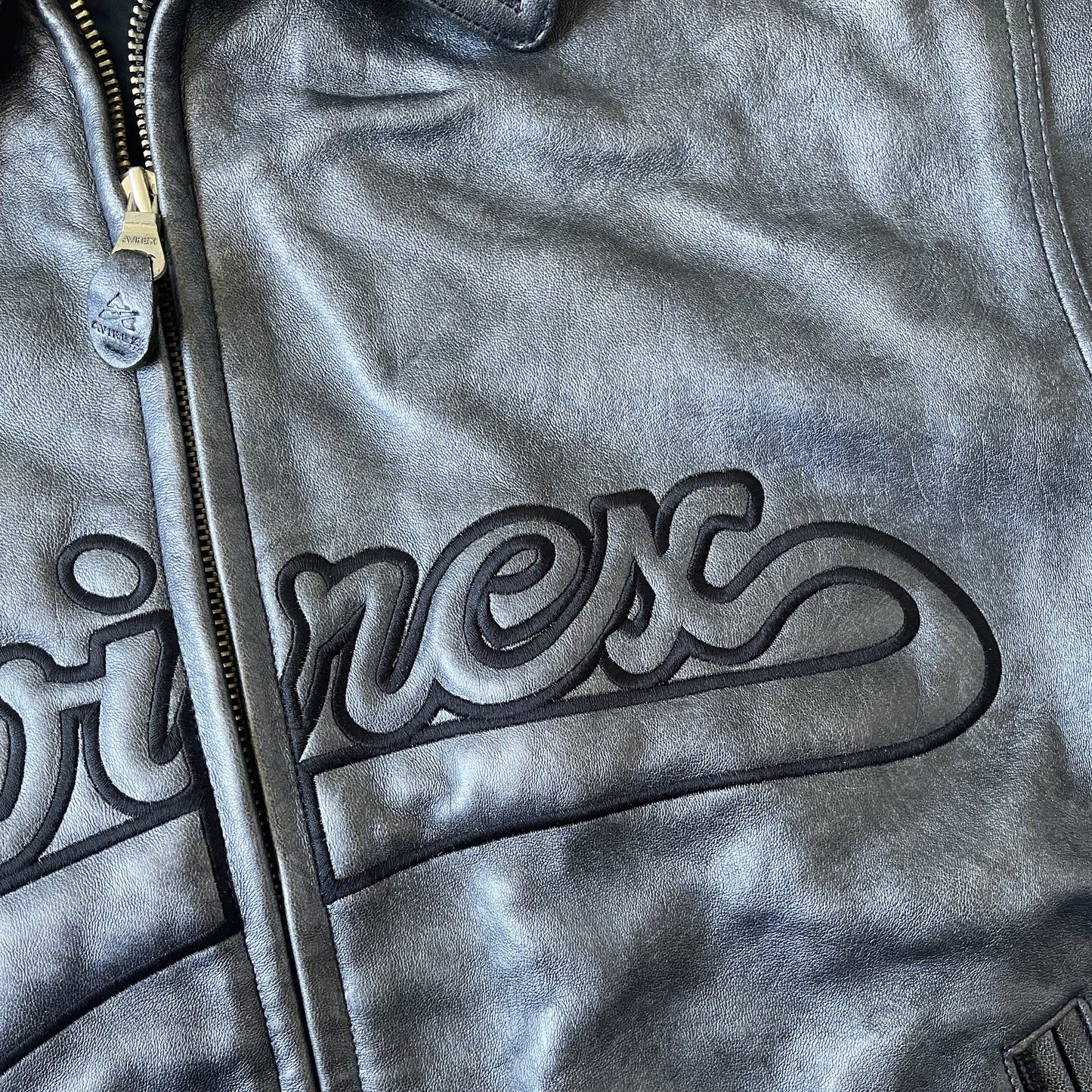 Avirex Spell Out Leather Varsity Jacket - L