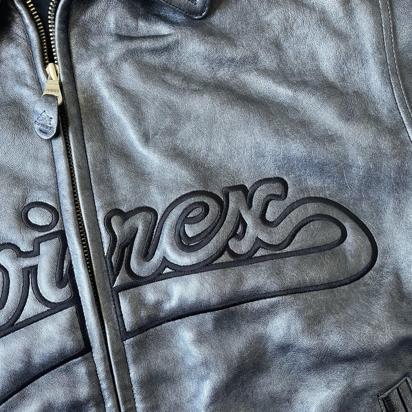 Avirex Spell Out Leather Varsity Jacket - L