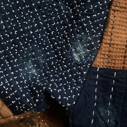 Indigo Collarless Boro Denim Jacket - M