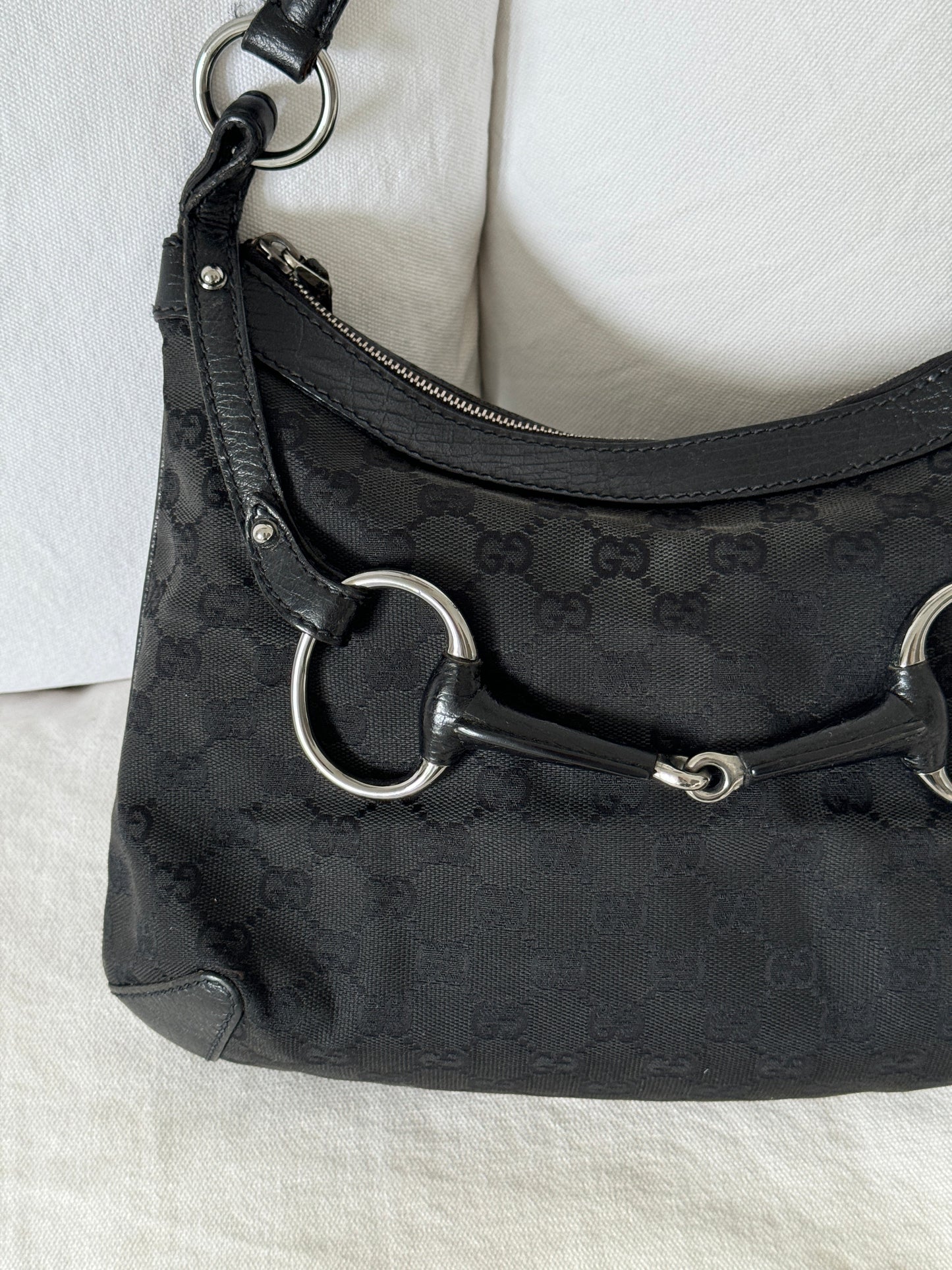 1990s Gucci Black Monogram Horsebit 1955 Shoulder Bag | O/S, Multicoloured
