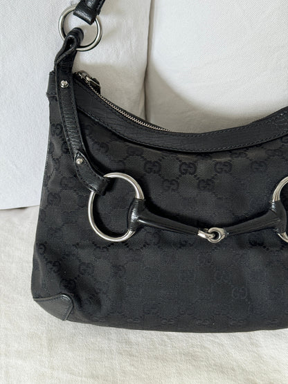 1990s Gucci Black Monogram Horsebit 1955 Shoulder Bag | O/S, Multicoloured