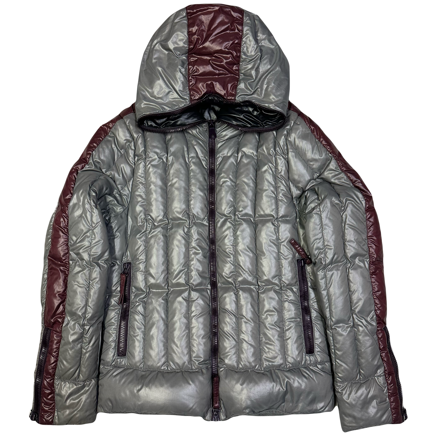 Duvetica Square Stitch Puffer Jacket In Grey & Burgundy ( S )