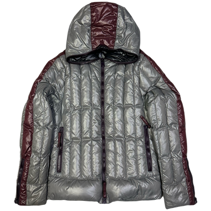 Duvetica Square Stitch Puffer Jacket In Grey & Burgundy ( S )