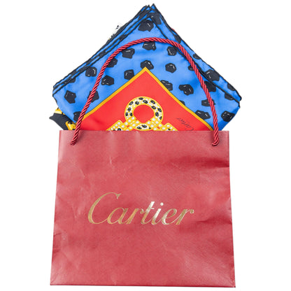 Vintage 90s Cartier Panther Print Silk Scarf | O/S, Black, Blue, Red, Yellow