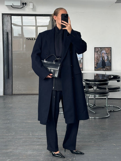 English Vintage 1990s Pure Wool Double Breasted Coat - XL