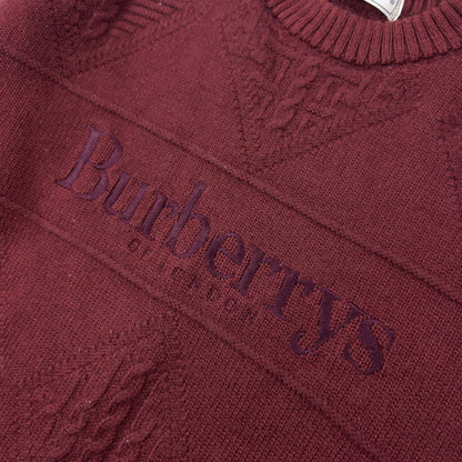 Vintage 90s Burberry Embroidered Knit Jumper Size XS | XS, Burgundy