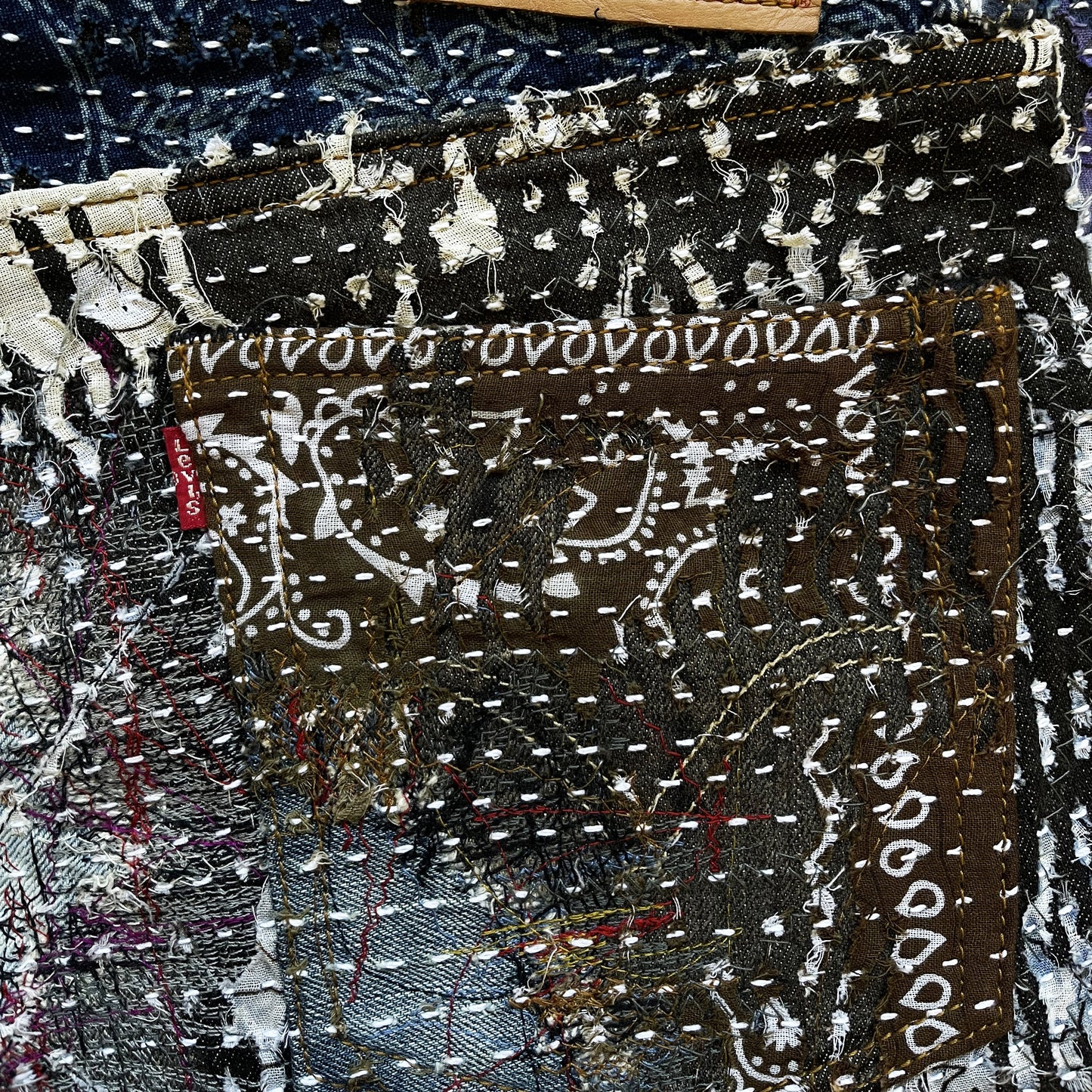 Boro Patchwork Sashiko Distressed Jeans - W32" | W32, Indigo