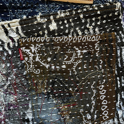 Boro Patchwork Sashiko Distressed Jeans - W32" | W32, Indigo