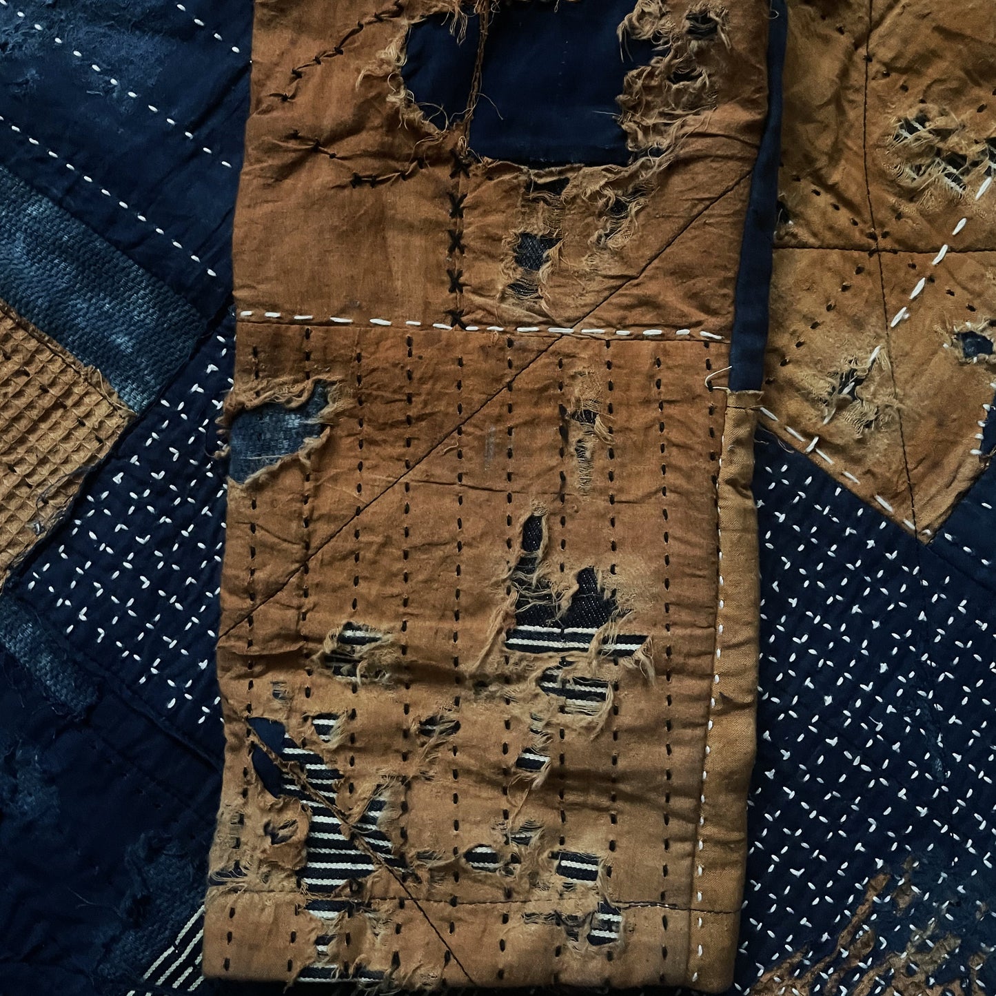 Indigo Collarless Boro Denim Jacket - M