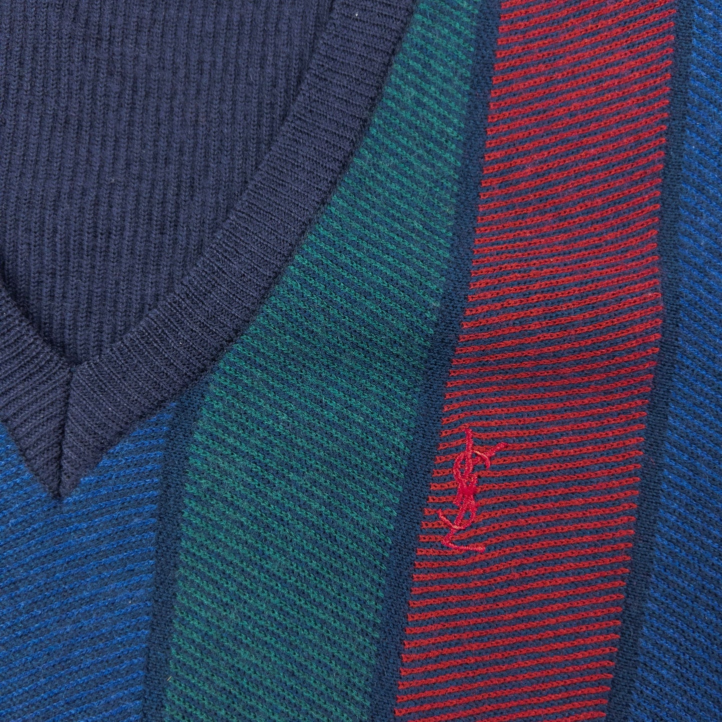 Vintage 90s YSL Yves Saint Laurent Striped Jumper Size S | Small, Navy