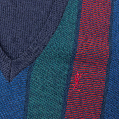 Vintage 90s YSL Yves Saint Laurent Striped Jumper Size S | Small, Navy