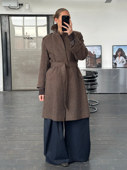 Italian Vintage 1990s Wool Mohair Single Breasted Belted Coat - L