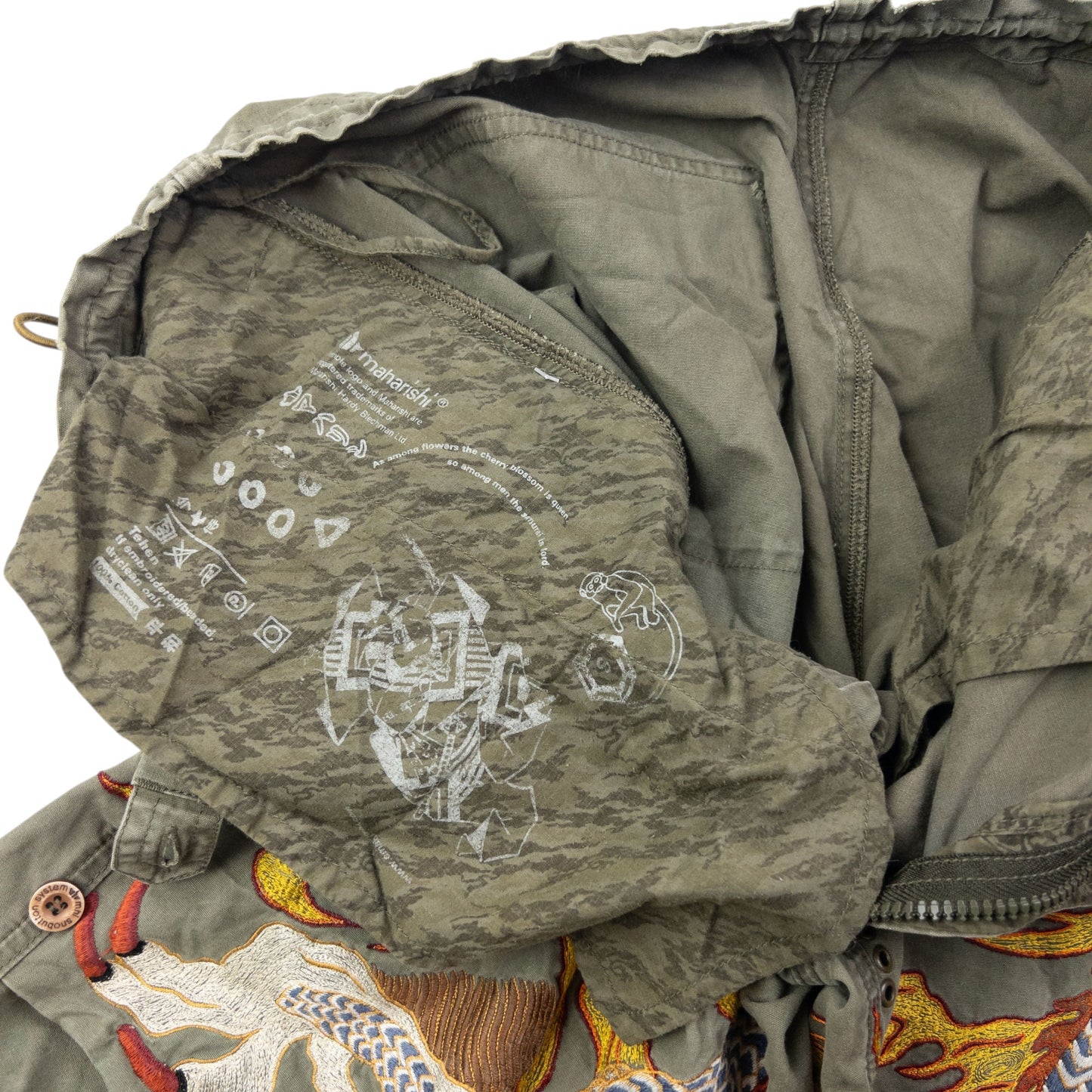 Vintage 2000s Maharishi Embroidered Dragon Roll Up Trousers Size S | Small, Multicoloured